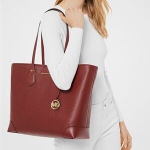 Michael Kors Saylor Burgundy 100% Leather Large Tote Double handles, 9.5" drop